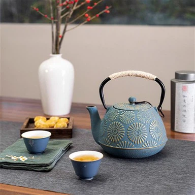 Conjunto de bule de ferro com infusor de chá